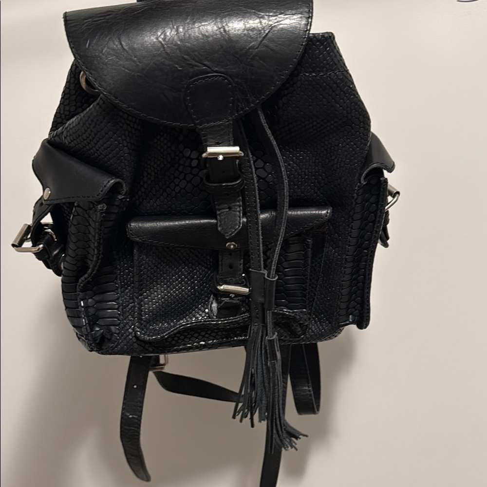 FreeBird Black Leather Backpack